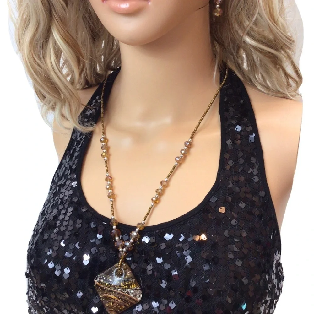 Fashion Beaded & Glass Necklace & Earring Set